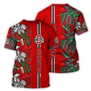 Ohio State Buckeyes Floral Flower Stripe All-Over Print T Shirt