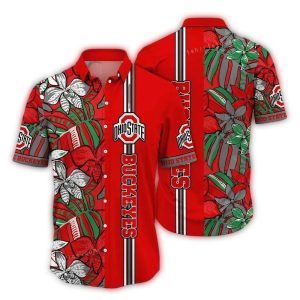 Ohio State Buckeyes Floral Flower Stripe Hawaiian Shirt