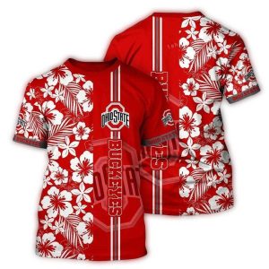 Ohio State Buckeyes Floral Flower Stripe Vintage All-Over Print T Shirt