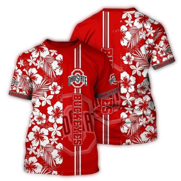 Ohio State Buckeyes Floral Flower Stripe Vintage AOP T Shirt 1