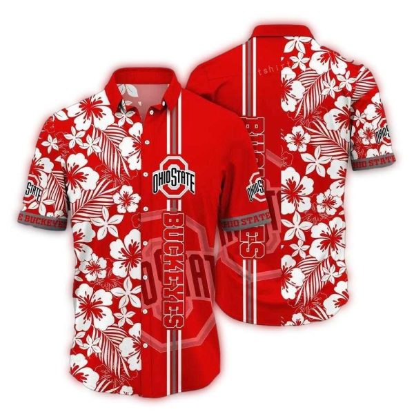 Ohio State Buckeyes Floral Flower Stripe Vintage Hawaiian Shirt 1