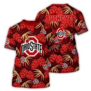 Ohio State Buckeyes Floral Leafs Pattern All-Over Print T Shirt