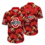 Ohio State Buckeyes Floral Leafs Pattern Hawaiian Shirt
