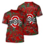 Ohio State Buckeyes Floral Leafs Pattern Vintage All-Over Print T Shirt