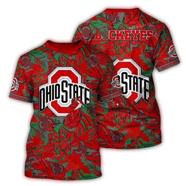 Ohio State Buckeyes Floral Leafs Pattern Vintage AOP T Shirt 1