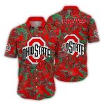 Ohio State Buckeyes Floral Leafs Pattern Vintage Hawaiian Shirt