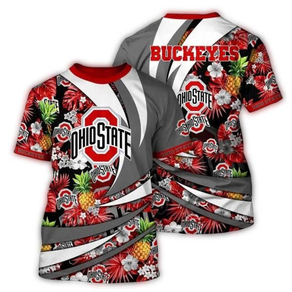 Ohio State Buckeyes Floral Pineapple Pattern AOP T Shirt 1