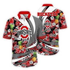Ohio State Buckeyes Floral Pineapple Pattern Hawaiian Shirt