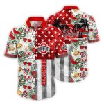 Ohio State Buckeyes Floral And Flag American Hawaiian Shirt