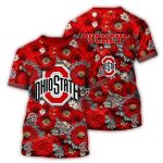 Ohio State Buckeyes Flower Blossom Pattern All-Over Print T Shirt