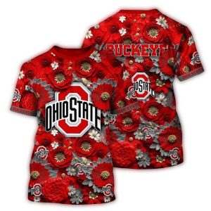 Ohio State Buckeyes Flower Blossom Pattern All-Over Print T Shirt