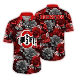 Ohio State Buckeyes Flower Blossom Pattern Hawaiian Shirt