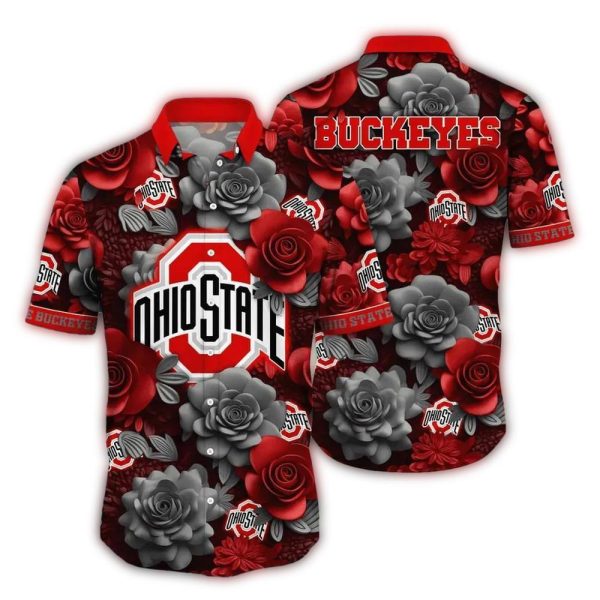 Ohio State Buckeyes Flower Blossom Pattern Hawaiian Shirt 1