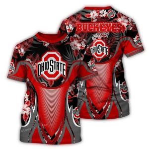 Ohio State Buckeyes Flower Leafs Uniform All-Over Print T Shirt