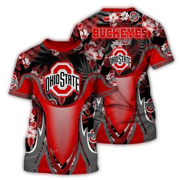 Ohio State Buckeyes Flower Leafs Uniform AOP T Shirt 1