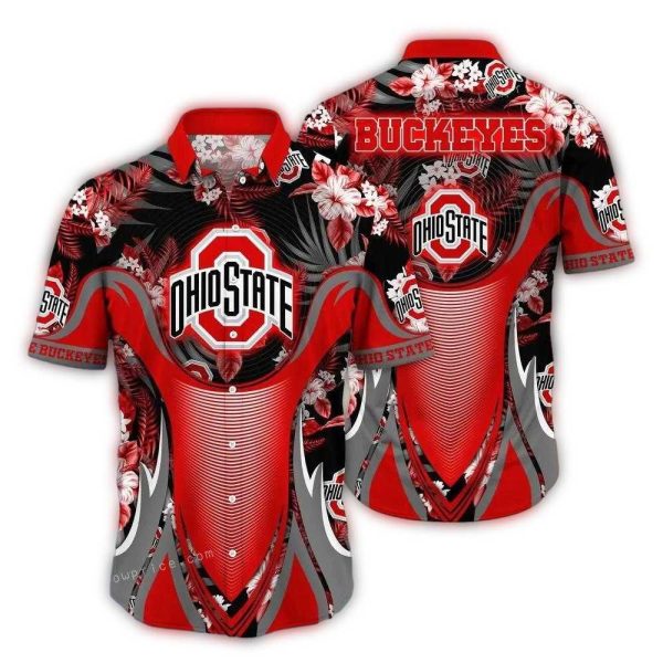 Ohio State Buckeyes Flower Leafs Uniform Hawaiian Shirt 1