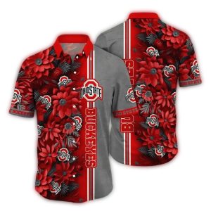 Ohio State Buckeyes Flower Pattern Stripe Hawaiian Shirt