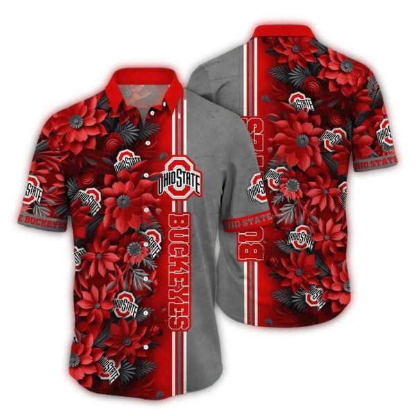 Ohio State Buckeyes Flower Pattern Stripe Hawaiian Shirt 1