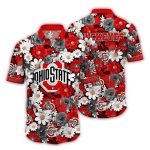Ohio State Buckeyes Flower Pattern White And Red Hawaiian Shirt