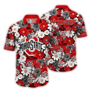 Ohio State Buckeyes Flower Pattern White And Red Hawaiian Shirt