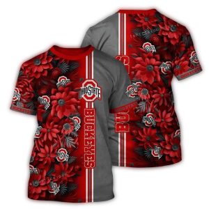 Ohio State Buckeyes Flower Stripe All-Over Print T Shirt