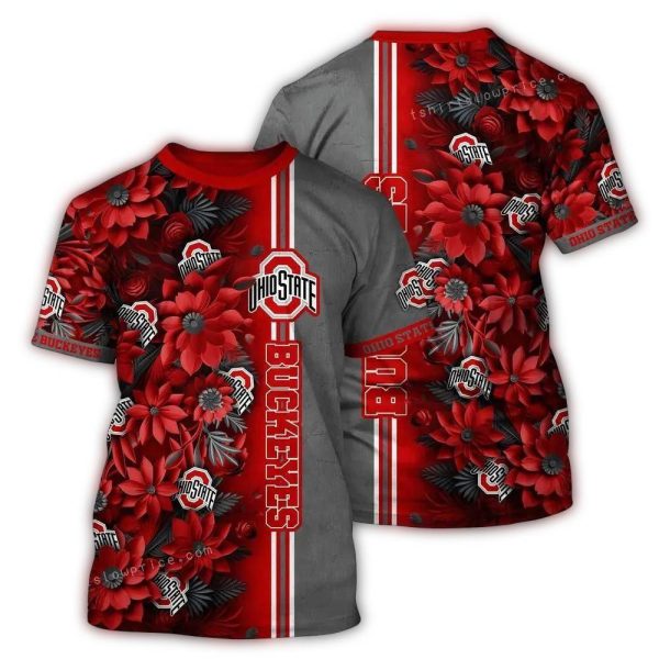 Ohio State Buckeyes Flower Stripe AOP T Shirt 1