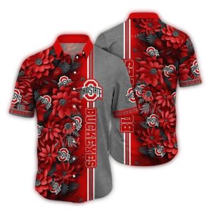 Ohio State Buckeyes Flower Stripe Hawaiian Shirt