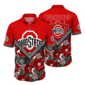 Ohio State Buckeyes Flower Stripe Red Hawaiian Shirt