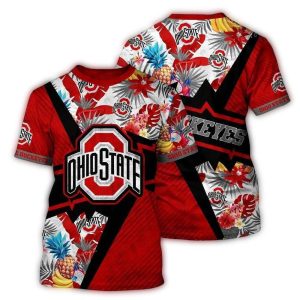 Ohio State Buckeyes Flower And Pineapple Tropical All-Over Print T Shirt