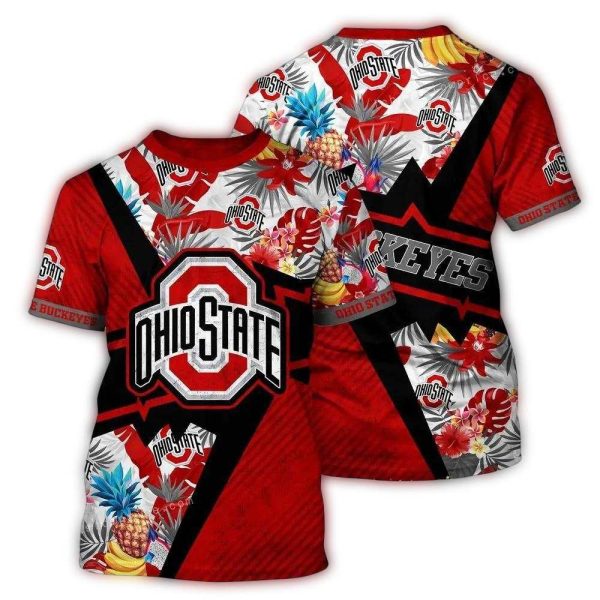 Ohio State Buckeyes Flower and Pineapple Tropical AOP T Shirt 1