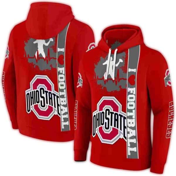 Ohio State Buckeyes Football Heartbeat AOP Hoodie 1