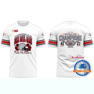 Ohio State Buckeyes Football Limited 2025 Rose Bowl Champions White All-Over Print T Shirt