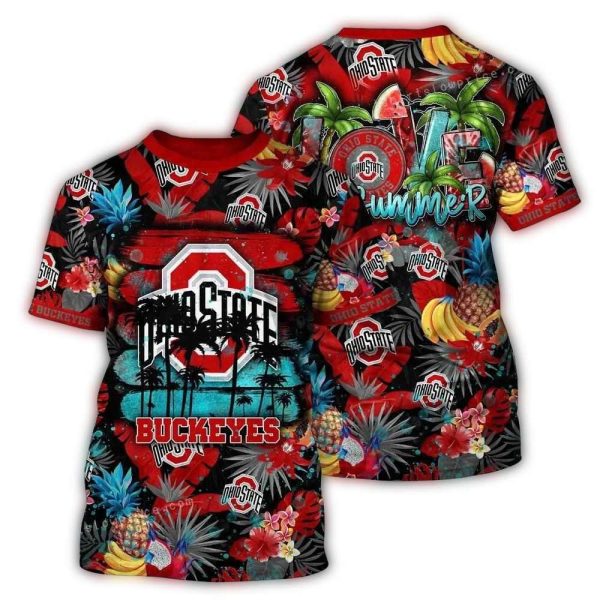Ohio State Buckeyes Fruit and Beach Pattern AOP T Shirt 1