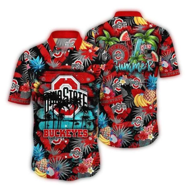 Ohio State Buckeyes Fruit and Beach Pattern Hawaiian Shirt 1