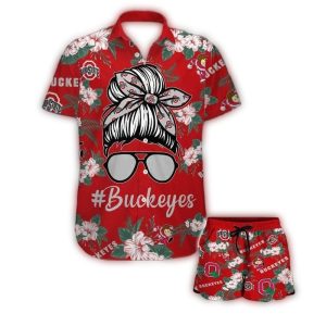 Ohio State Buckeyes Girl Messy Bun Hawaiian Shirt
