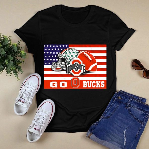 Ohio State Buckeyes Go Bucks American Flag Football Helmet T Shirt Black 1