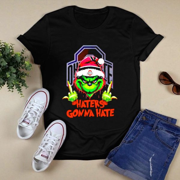 Ohio State Buckeyes Grinch Haters Gonna Hate Santa Middle Finger T Shirt Black 1