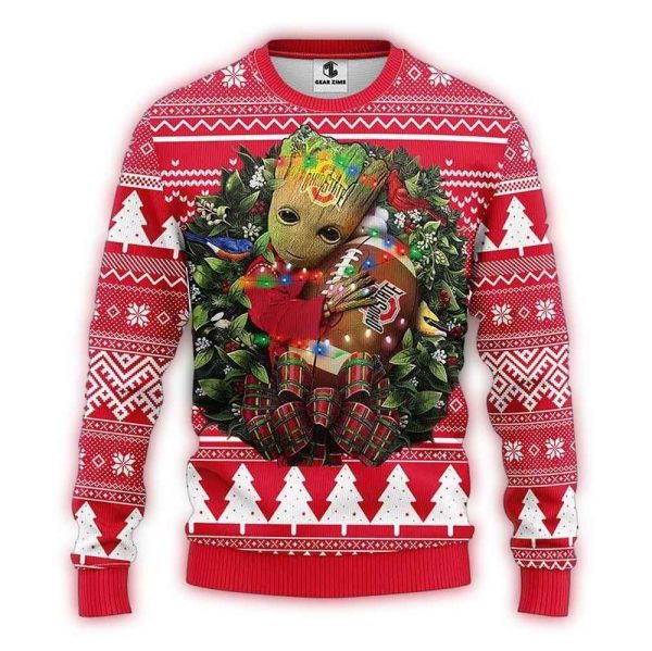 Ohio State Buckeyes Groot Hug Ugly Christmas Sweater 1