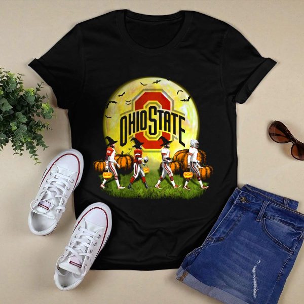 Ohio State Buckeyes Halloween Moon Walk With Pumpkins and Bats T Shirt Black 1