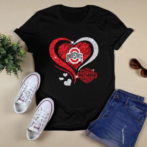 Ohio State Buckeyes Harley Davidson Heart T Shirt Black 1