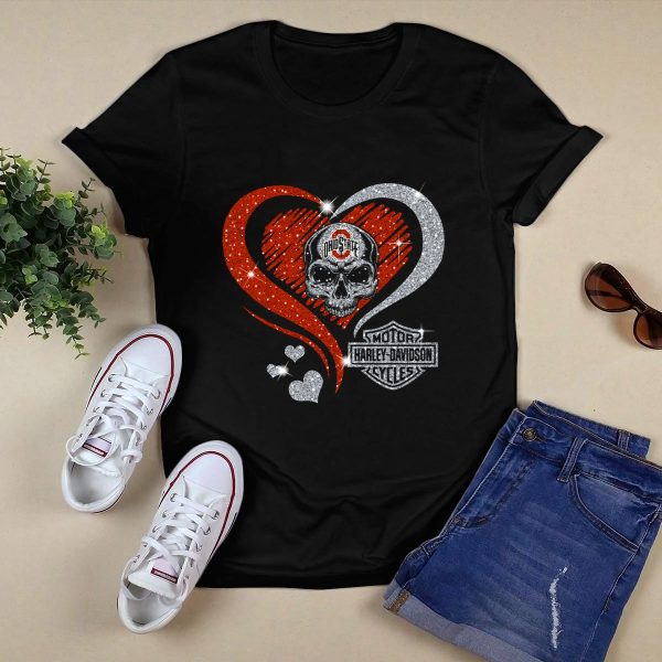 Ohio State Buckeyes Harley Davidson Skull Heart T Shirt Black 1