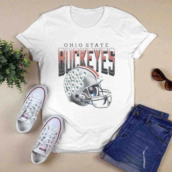 Ohio State Buckeyes Helmet with Leaf Stickers T Shirt 0