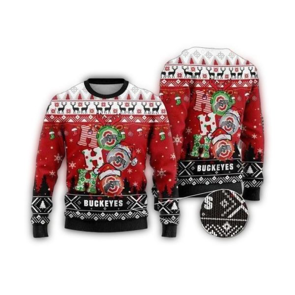 Ohio State Buckeyes Ho Ho Ho Christmas Ugly Sweater 1