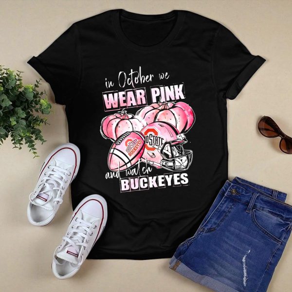 Ohio State Buckeyes In October We Wear Pink Football Helmet Pumpkins T Shirt Black 1