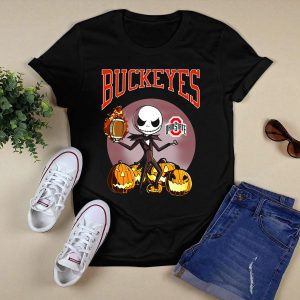 Ohio State Buckeyes Jack Skellington Halloween Football Pumpkins T Shirt