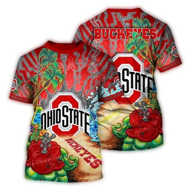 Ohio State Buckeyes Landscape Beach Art AOP T Shirt 1