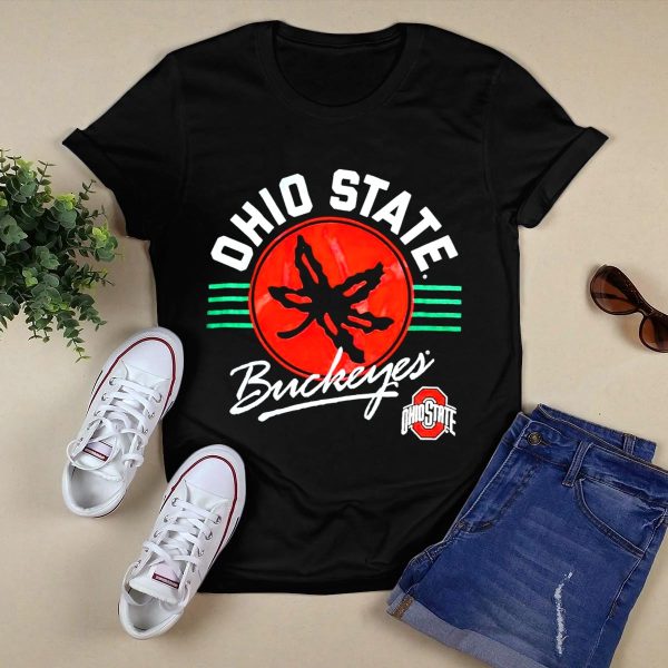 Ohio State Buckeyes Leaf Logo Red Circle Emblem Mark T Shirt Black 1