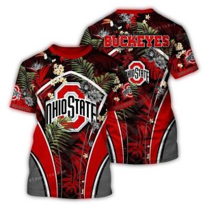 Ohio State Buckeyes Leafs And Flower Pattern All-Over Print T Shirt