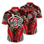 Ohio State Buckeyes Leafs And Flower Pattern Hawaiian Shirt