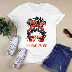 Ohio State Buckeyes Life Messy Bun Girl Headband Glasses Buckeyeslife T Shirt